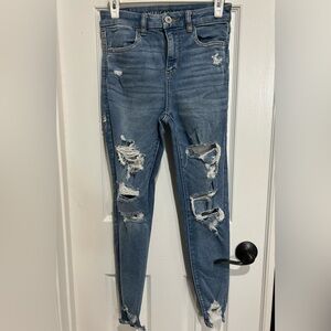 American Eagle Outfitters Ripped Blue Skinny Jeans Size 2 Short